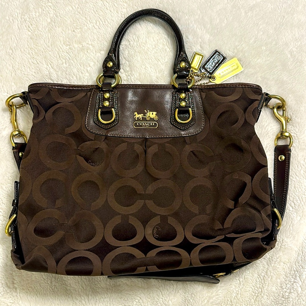 Coach Gold and Brown Satchel with Signature Horse and Carrige Monogram